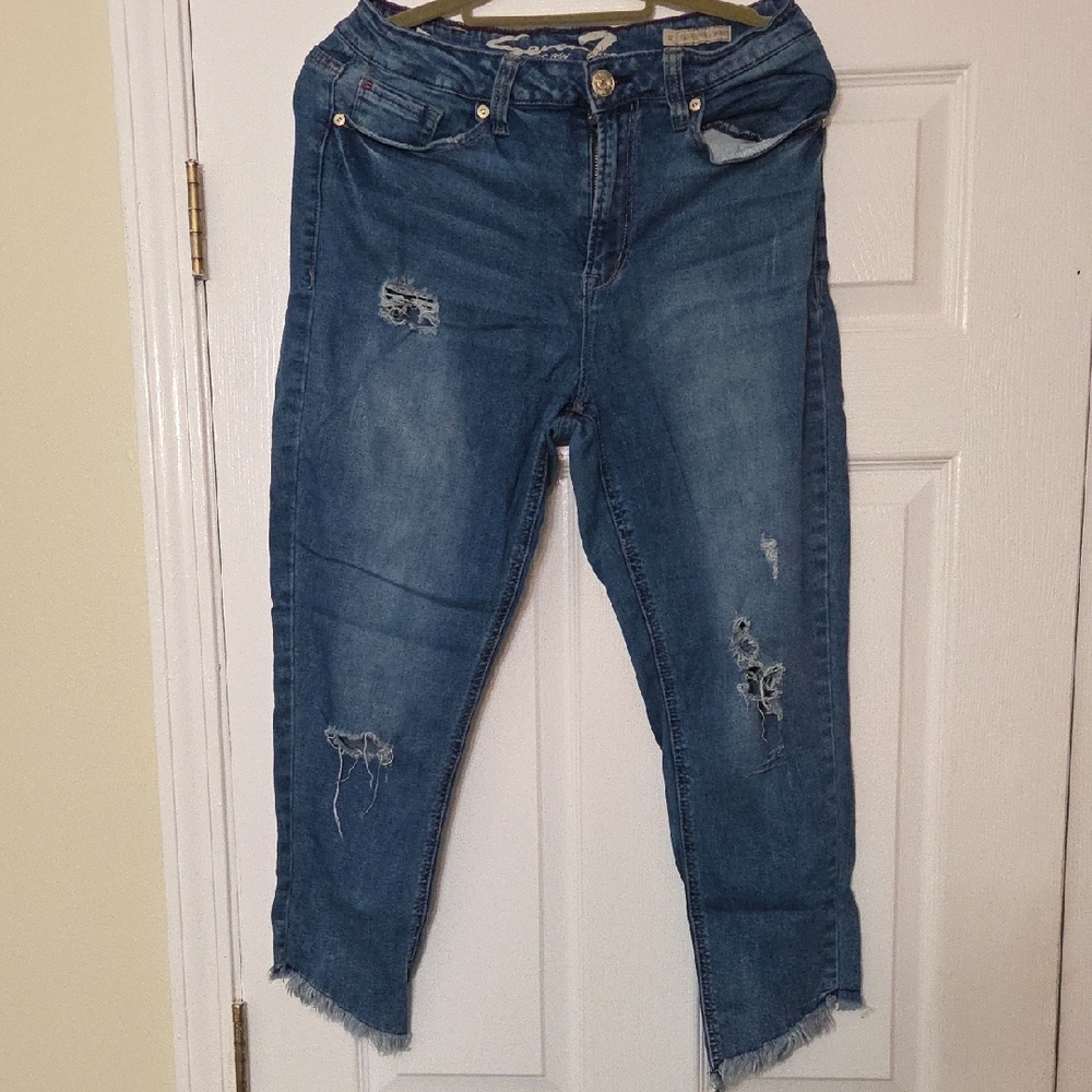 Seven7 Distressed Ankle Jeans in Blue